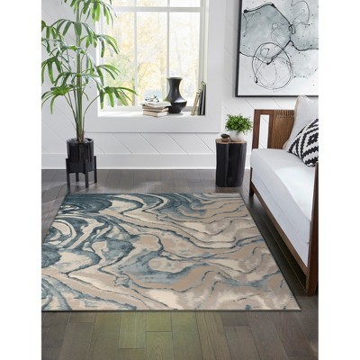 Blue Abstract 8' x 10' Wool and Synthetic Rug