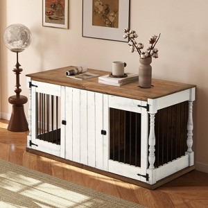 EROMMY Dog Crate Furniture For Small & Medium Dogs, Stylish Wood Dog Crate With Waterproof Top & Roman Columns, Dog Kennel End Table - 1 of 4