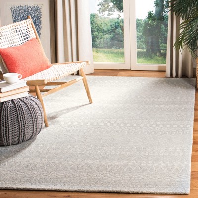 Hand-Tufted Aqua/Ivory Wool Rectangular Rug 5' x 8'