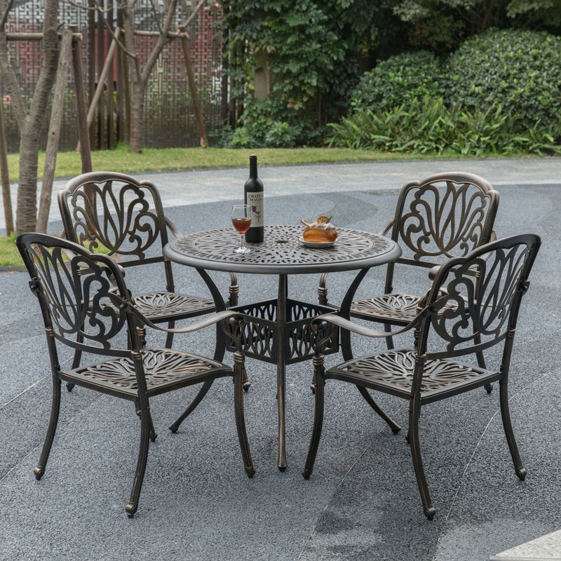 Indoor and Outdoor Bronze Dinning Set 2 Chairs with 1 Table Patio Cast Aluminum, 5 of 6