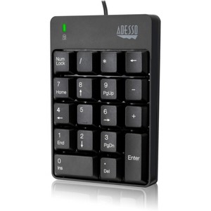 Adesso USB 18-Key Numeric Keypad - Cable Connectivity - USB Interface - 18 Key(s) - Windows 10, Windows 8, Windows 7 - English (US) - Computer - PC - 1 of 4