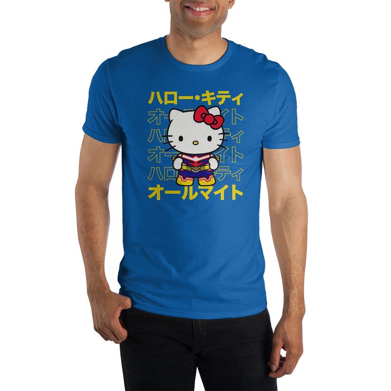 My Hero Academia & Hello Kitty Anime Cartoon Mens Blue Graphic Tee, 1 of 4