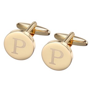 Unique Bargains Copper Engraved Initial Men's Cufflinks Gold 2 Pcs - 1 of 4