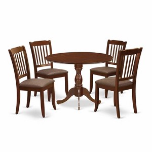 HomeStock 5-Piece Mahogany Finish Solid Wood Top Dining table with 4 Chairs with Drop Leaf Slat Back - 1 of 4