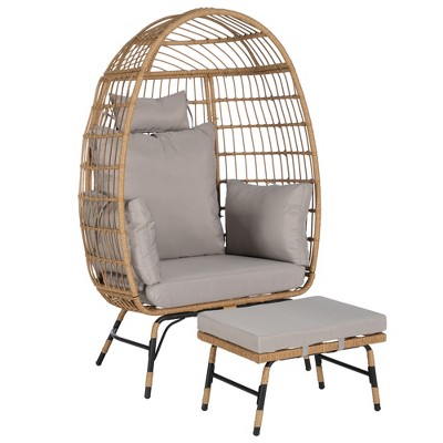 Infurnic Patio Accent Chairs, Outdoor Wicker Egg Chair with Soft Cushions and Footstool for Patio Backyard Living Room, Gray, 36.22"*27.2"*57.1"
