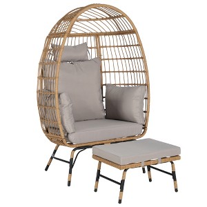 Infurnic Patio Accent Chairs, Outdoor Wicker Egg Chair with Soft Cushions and Footstool for Patio Backyard Living Room, Gray, 36.22"*27.2"*57.1" - 1 of 4