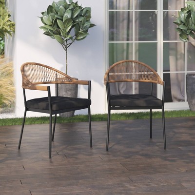 2pk Outdoor Dining Arm Chairs with Cushions - Natural/Black - TK Classics