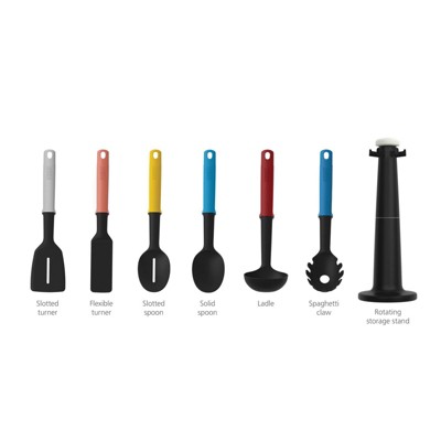 Multicolor Silicone and Nylon 6-Piece Kitchen Utensil Set with Rotating Stand