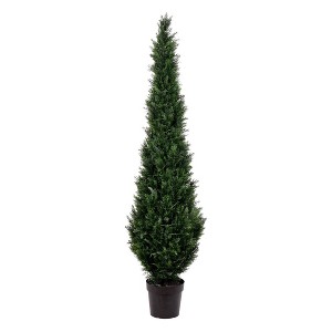Vickerman 7' Artificial Potted Cedar Tree (UV): Indoor/Outdoor Faux Foliage, No Assembly Required - 1 of 4