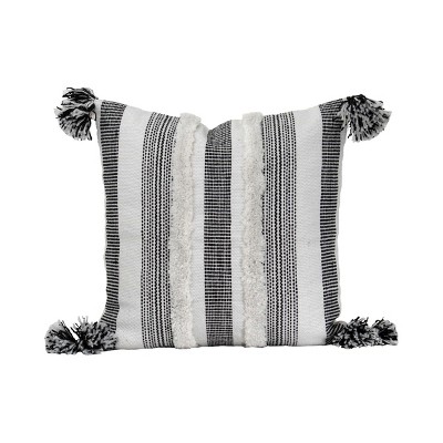 Black Striped Hand Woven 20x20" Outdoor Decorative Throw Pillow with Hand Tied Tassels - Foreside Home & Garden