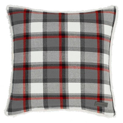 Eddie Bauer Cozy Plaid Sherpa 18" Square Throw Pillow in Gray and Red