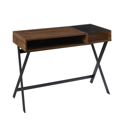 Lamvia Contemporary 2 Tier Glass Top Desk Dark Walnut - Saracina Home