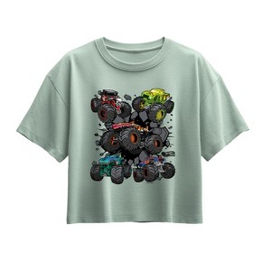 Girls' - Hot Wheels - Monster Truck Grids Short Sleeve Boxy Graphic T-Shirt - 1 of 3