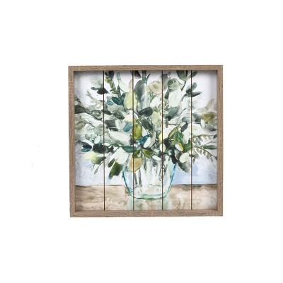 18" x 18" Watercolor Greenery MDF Wall Sign Panel Blue - Prinz