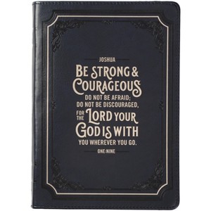 Classic Faux Leather Journal Be Strong Josh. 1:9 Blue Inspirational Notebook, Lined Pages W/Scripture, Ribbon Marker, Zipper Closure - 1 of 1