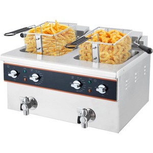 Dual Tank Electric Deep Fryer, Commercial Countertop Fryer with Faucet, Stainless Steel Oil Drain & Timer for Home and Restaurant Use - 1 of 4
