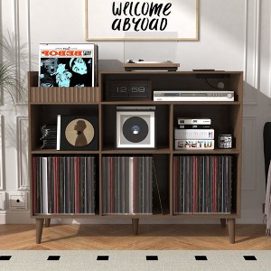 HDZNVF Record Player Stand with Open Vinyl Storage, Record Player Table for Vinyl Holds Up to 550 Albums Walnut - 1 of 4