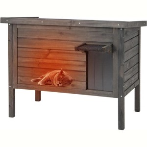 Tangkula Insulated Wooden Cat House w/ All-Round Foam Insulated Double Room Outdoor - 1 of 4