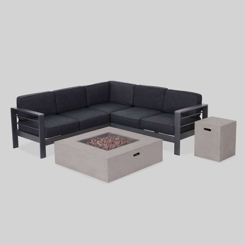 Cape Coral 5pc V-Shaped Sofa & Fire Table Set - Gray/Dark Gray - Christopher Knight Home, 3 of 11