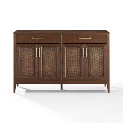 Milo Dark Brown Wood Sideboard with Rattan Panels