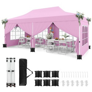 Costway 10 x 20FT Pop up Canopy  Outdoor Canopy Tent with 6 Sidewalls Carrying Bag Blue/Black/Gray/White/Pink - 1 of 4