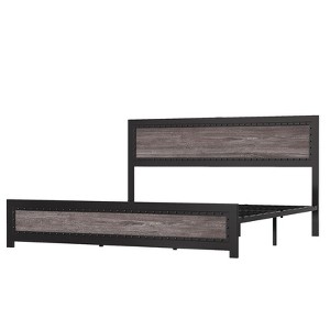 Coucheta Bed Frame with Charging Station,Industrial Platform with Headboard,Metal Slat Frame,No Box Spring Needed,Easy Assembly - 1 of 4