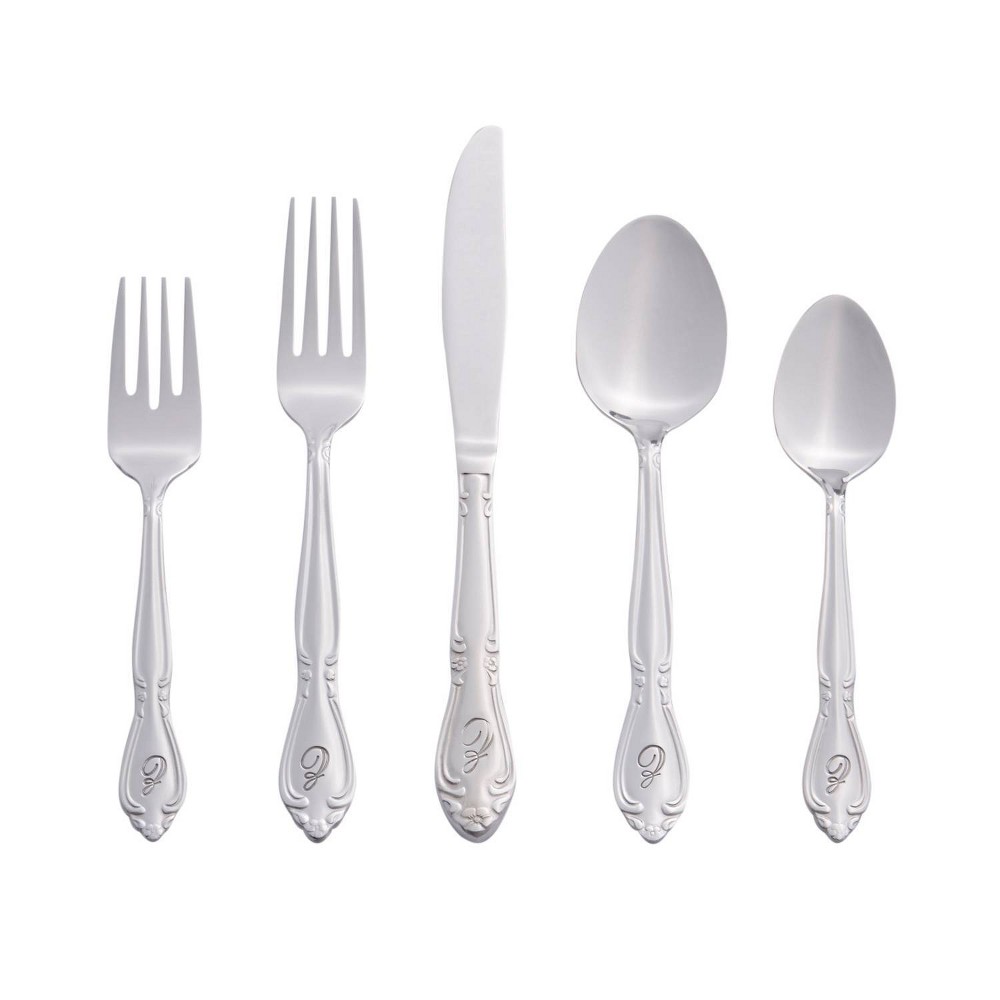 RiverRidge 46pc Personalized Rose Pattern Silverware Set Z Impress family and dinner guests with this RiverRidge 46pc Monogram Rose Silverware Set A-Z. Each piece is permanently stamped with the letter of your choice. The heavy gauge stainless steel flatware has a polished mirror finish and is durable for daily use. Its traditional shape and flower blossom design will coordinate with any table setting. These pieces make a great gift for weddings or holidays. Color: One Color.