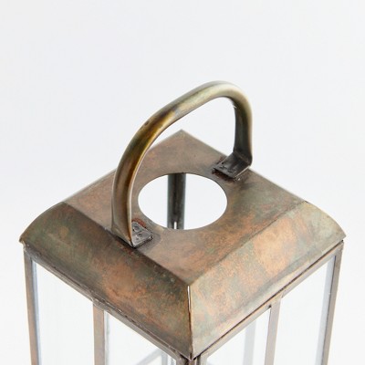 Tall Brass Hanging Candle Lantern with Glass Panels
