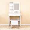 Vanity Table with Mirror & Adjustable LED Lights, Power Outlet, Hairdryer Holder & Stool – Compact Dressing Desk for Small Bedrooms(White) - 2 of 4