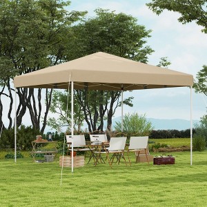 Gulches 13' x 13' Pop Up Canopy Tent, Instant Sun Shelter for Outdoor Parties, Height Adjustable with Wheeled Carry Bag for Garden & Patio (Beige) - 1 of 4