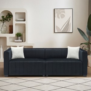 Buenhomino Contemporary Velvet Sofa - Vertical Channel Tufted Modern Couch with Wood Leg & 2 Pillows, Solid Wood Frame for Living Room - 1 of 4