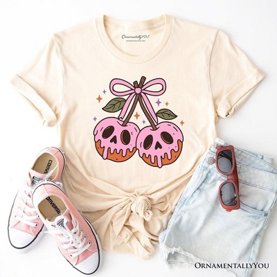Sweet and Spooky Poison Cherries Halloween T-Shirt, Coquette Skulls Tee Natural M