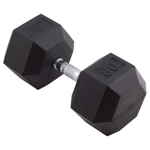Body Sport Rubber Encased Hex Dumbbell Weight, Strength Training Equipment for Home Gym, Black - 1 of 4