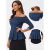 Allegra K Women's Elegant Lace Floral Semi Sheer 3/4 Sleeve Off Shoulder Peplum Top - 2 of 4