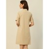 Allegra K Women's Collared Side Pockets Button Up Cotton Belted Shirt Dress - 4 of 4