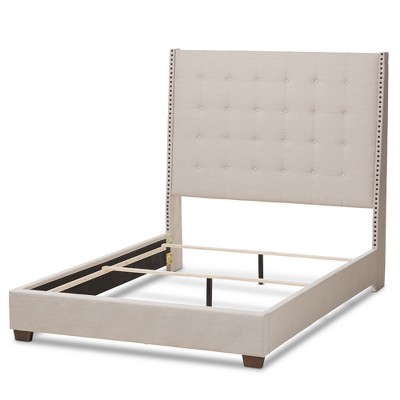 King Light Beige Upholstered Wood Frame Bed with Tufted Headboard