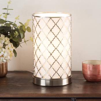 Hastings Home Uplight Table Lamp With Steel Quatrefoil Cutout Pattern, Fabric Overwrap, and LED Light Bulb