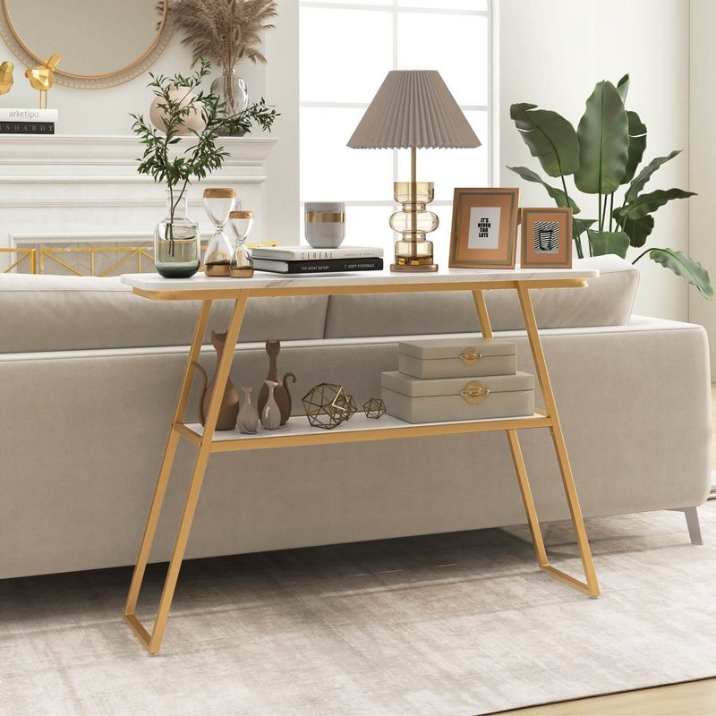 Costway 44'' Long Narrow Couch Table 2-Tier Console Table Entryway Table withStorage&Golden, 4 of 11