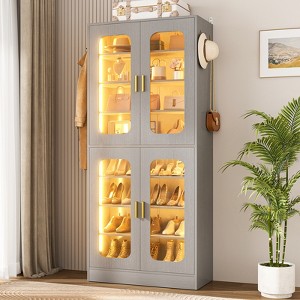 Besiost Shoe Cabinet With LED Light, Closet Shoe Organizer with Adjustable Shelves - 1 of 4