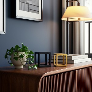 Decorative Objects Metal Wood Aluminum Modern Open Cube Design for Home Office Bedroom Living Room Display Accents Set of 2 - 7", 5" Black & Gold - 1 of 4