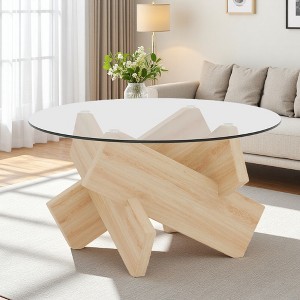 33.4" Round Glass Coffee Table with MDF Legs - 1 of 4