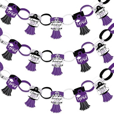 Big Dot of Happiness Purple Grad - Best is Yet to Come - 90 Chain Links and 30 Paper Tassels Decor Kit- 2021 Grad Party Paper Chains Garland - 21 feet