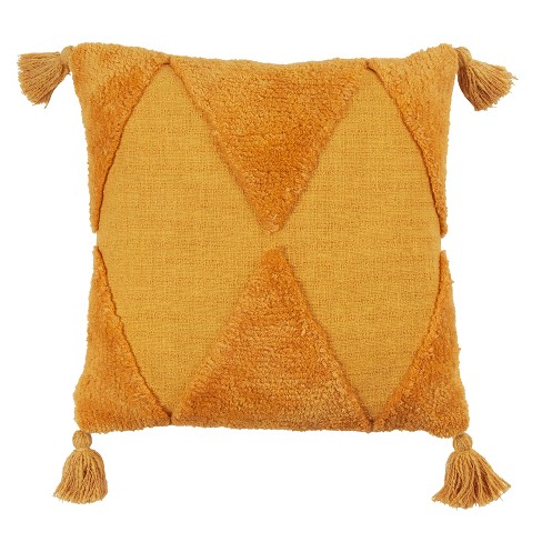 Saro Lifestyle Tufted Diamond Tassel Decorative Pillow Cover Mustard 18 X 18 Target