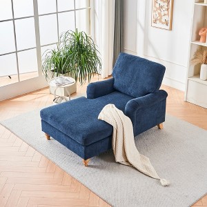 37.4"W Chenille Modern Mid-Century Oversized Comfort Sleeper Chaise Lounger Chair with Solid Wood Legs and Removable Cushions - 1 of 4