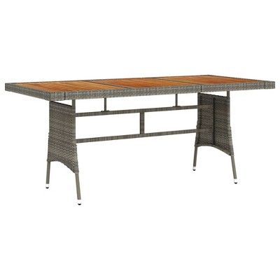 vidaXL Patio Table, Gray 63"x27.6"x28.3" Poly Rattan & Solid Acacia Wood