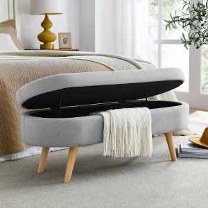 KTMBDW Storage Ottoman Bench 43.5" Linen Upholstered Storage Bench with Wood Legs, Oval Storage Ottoman for Living Room Entryway, Bedroom - 1 of 4