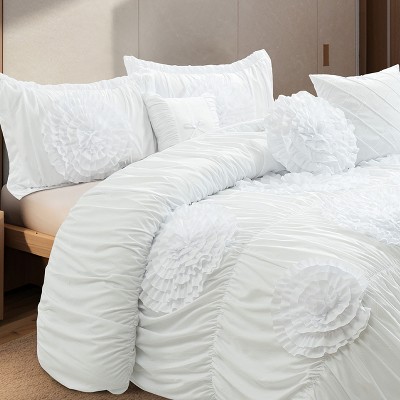 HIG French Country Handmade Ruffle Floral Bed in a Bag, 7-Piece Camel Queen Size Comforter Set with Ruffled Shams, Bedskirt & Accent Pillows — фото 7