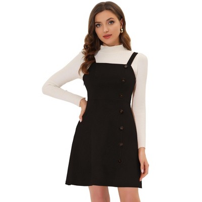Allegra K Women's Faux Suede Button Decor A-Line Mini Overall Dress