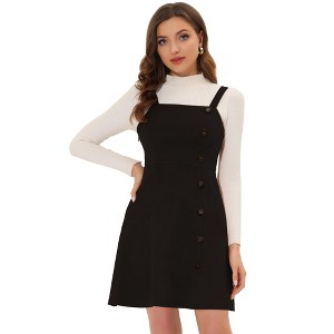 Allegra K Women's Faux Suede Button Decor A-Line Mini Overall Dress - 1 of 4