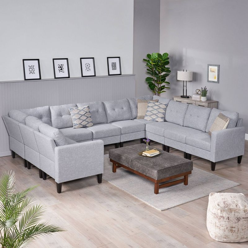 10pc Delilah Mid Century Modern U-Shaped Sectional Sofa Set Gray - Christopher Knight Home, 3 of 8